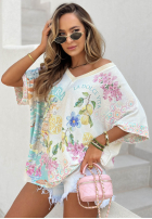 Wzorzysta Bluse oversize z dekoltem Dolce Capri Ecru