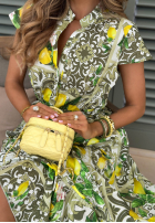 Wzorzysta Kleid midi z paskiem w cytrynki Fresh Lemonade biało-Grün
