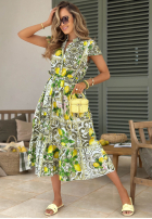 Wzorzysta Kleid midi z paskiem w cytrynki Fresh Lemonade biało-Grün