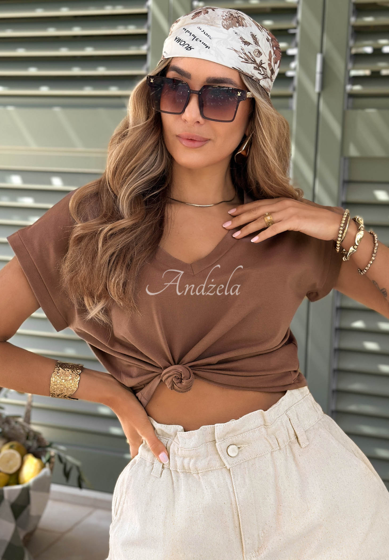 T-Shirt V-neck Schokoladenbraun