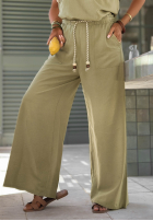 Material Hose wide leg z ozdobnym wiązaniem Golden Sands Beige