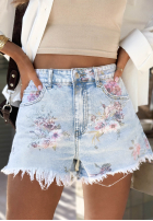 Jeans Shorts z przetarciami w kwiaty Denim Blossom Blau