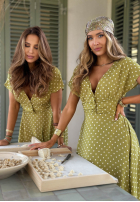 Kleid maxi w Punkte Charming Dots Olivgrün