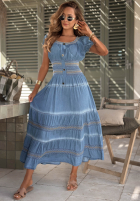 Haftowana Kleid midi z bufkami Sunny Breeze Blau