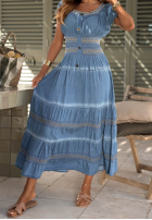 Haftowana Kleid midi z bufkami Sunny Breeze Blau