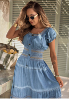 Haftowana Kleid midi z bufkami Sunny Breeze Blau