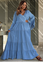 Zwiewna Kleid maxi z szerokimi rękawami i falbankami Italian Sky Blau