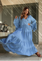 Zwiewna Kleid maxi z szerokimi rękawami i falbankami Italian Sky Blau
