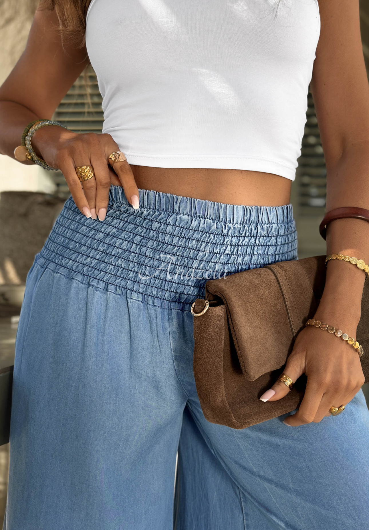 Stoffhose mit elastischem Bund aus Lyocell Italian Sky Blau