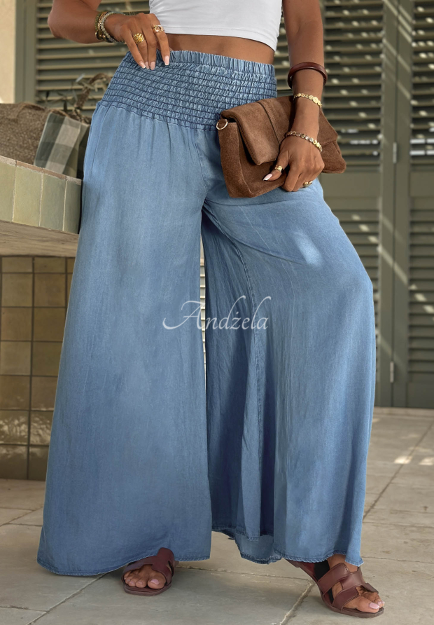 Stoffhose mit elastischem Bund aus Lyocell Italian Sky Blau