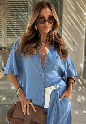 Hemd mit Tasche aus Lyocell Italian Sky Blau