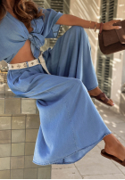 Material Hose wide leg z paskiem Italian Sky Blau
