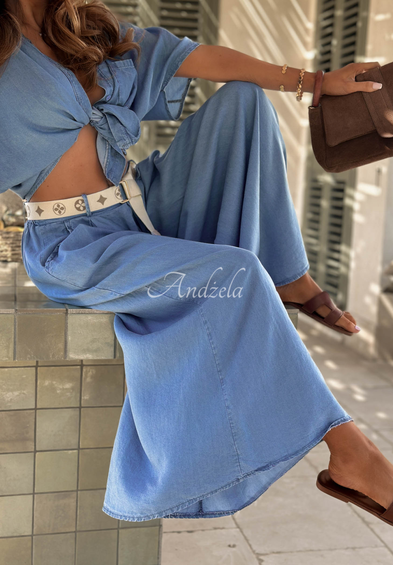 Stoffhose wide leg aus Lyocell Italian Sky Blau