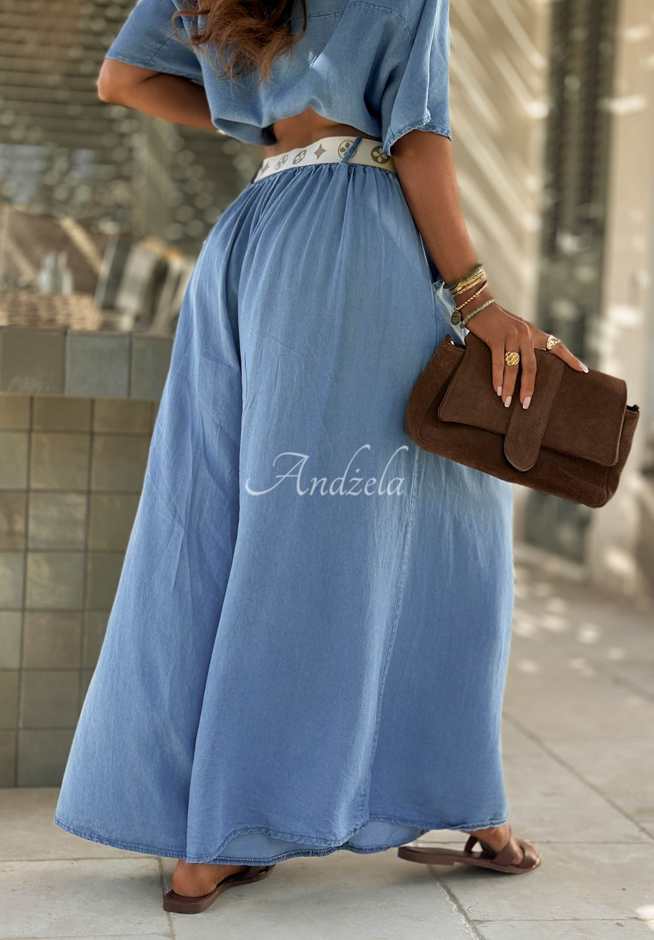 Stoffhose wide leg aus Lyocell Italian Sky Blau