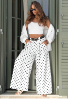 Material Hose wide leg w Punkte Sweet Latte Weiß