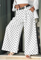 Material Hose wide leg w Punkte Sweet Latte Weiß
