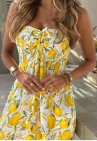 Kleid maxi bez ramiączek w cytrynki Sunny Lemons biało-Beige