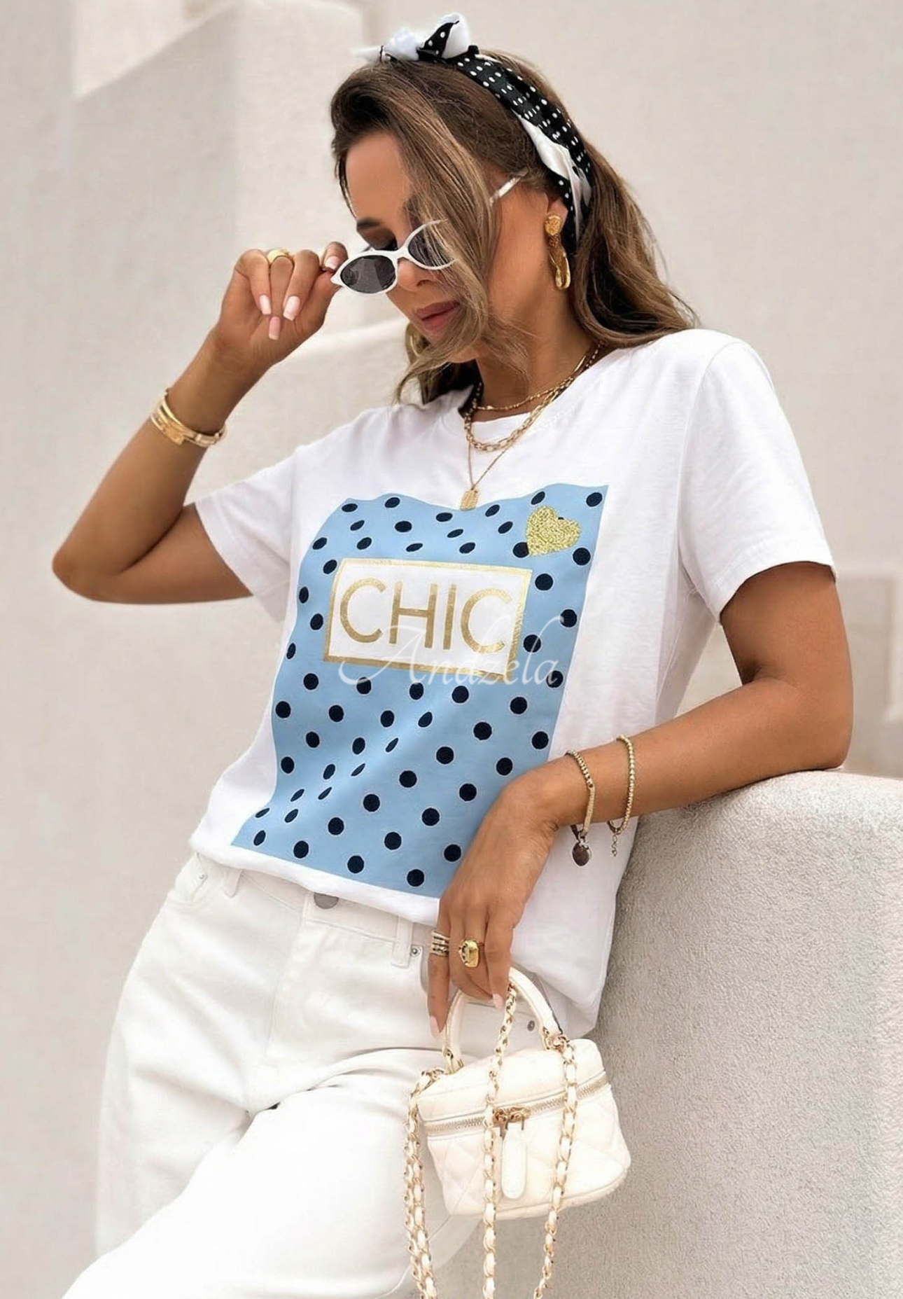 T-Shirt mit Aufdruck Dotty Chic weiß-Himmelblau
