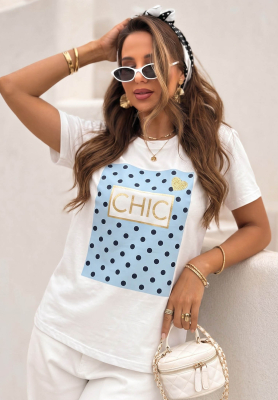 T-Shirt mit Aufdruck Dotty Chic wei&szlig;-Himmelblau