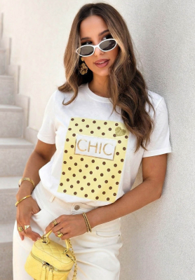 T-Shirt mit Aufdruck Dotty Chic wei&szlig;-Gelb