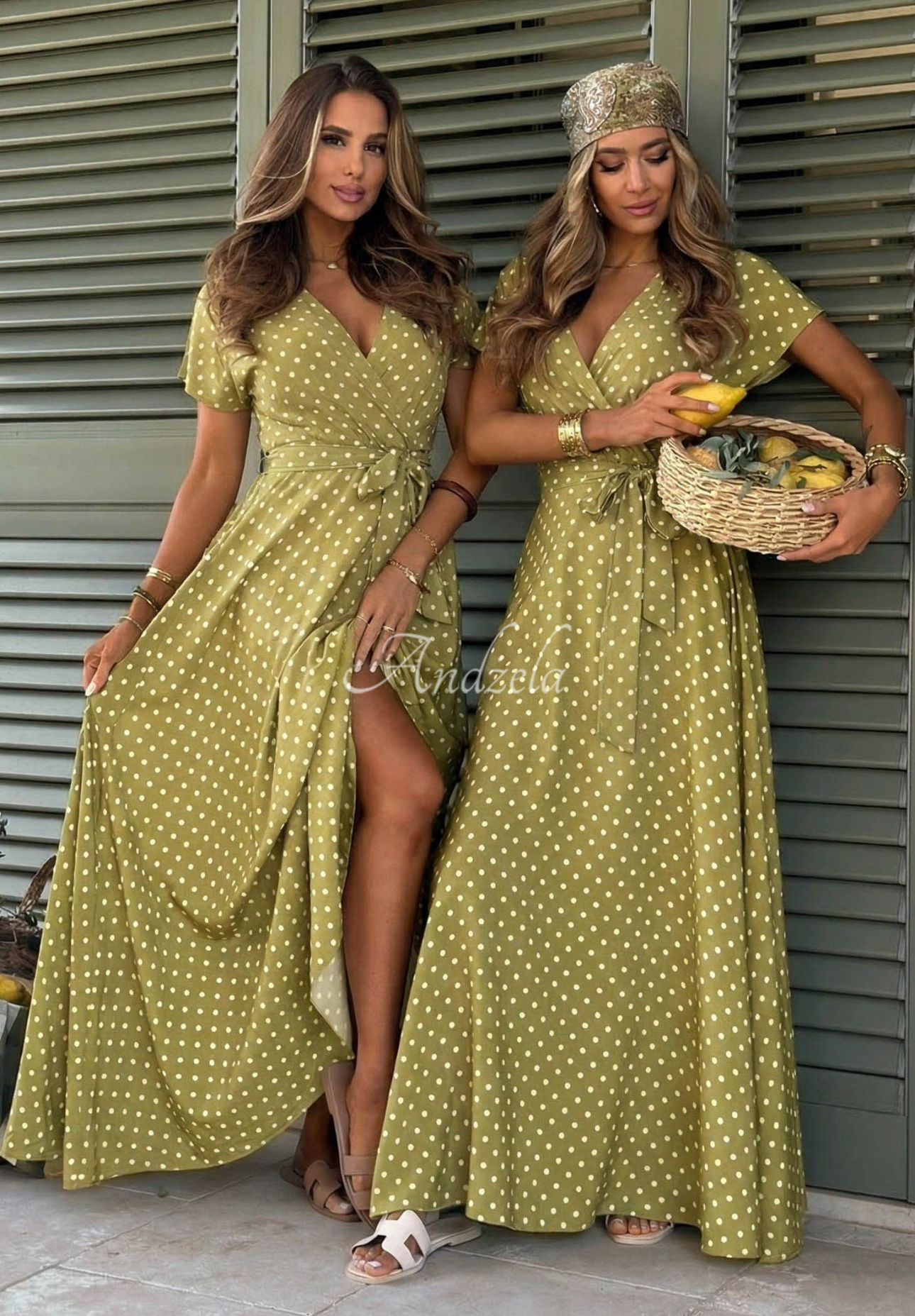 Pünktchenkleid Wendy Olivgrün