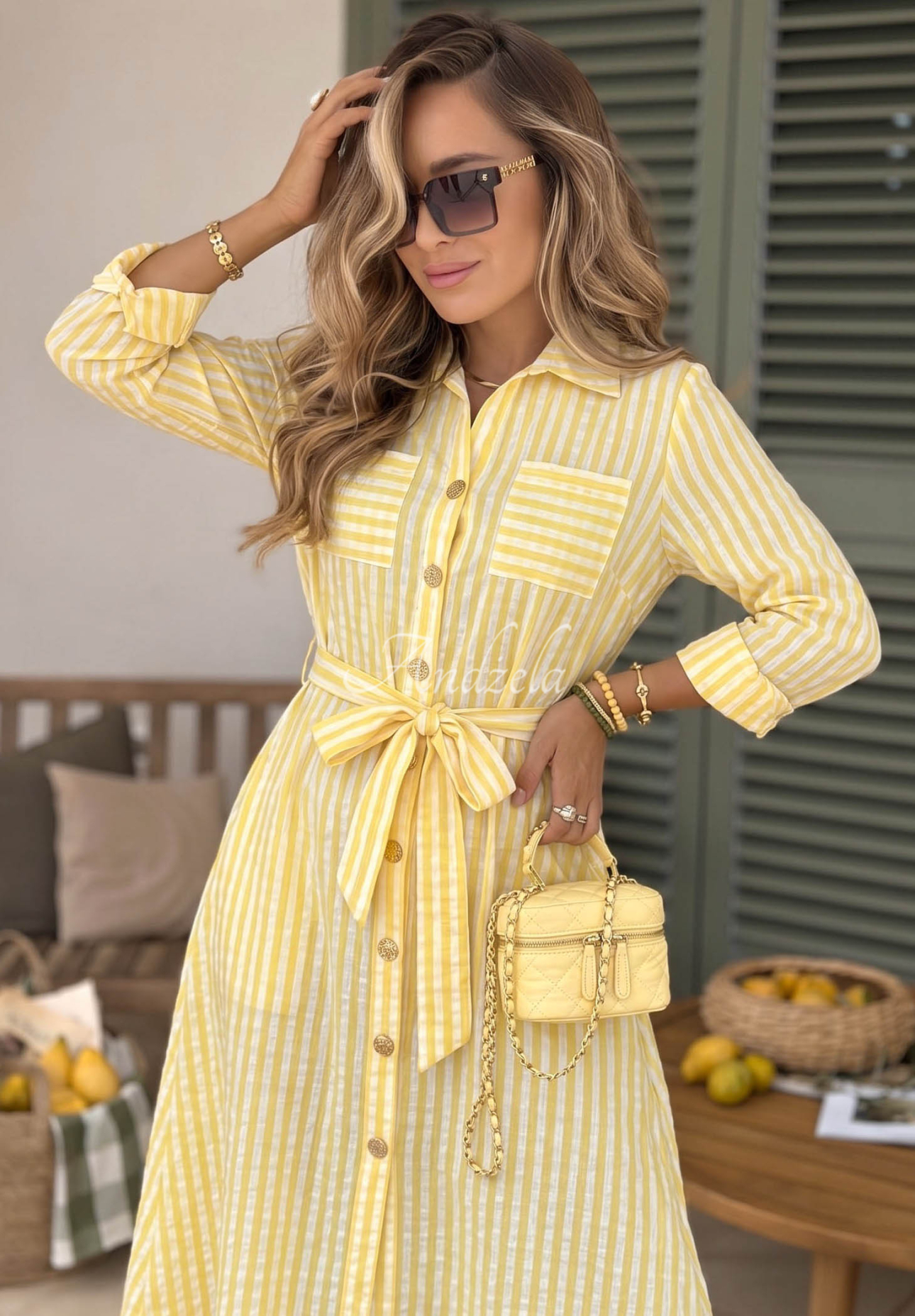 Kariertes Hemdkleid in Maxilänge Spring Velvet Air Gelb