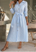 Koszulowa Kleid midi w kratę Spring Velvet Air Himmelblau