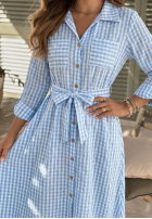Koszulowa Kleid midi w kratę Spring Velvet Air Himmelblau