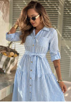Koszulowa Kleid midi w kratę Spring Velvet Air Himmelblau
