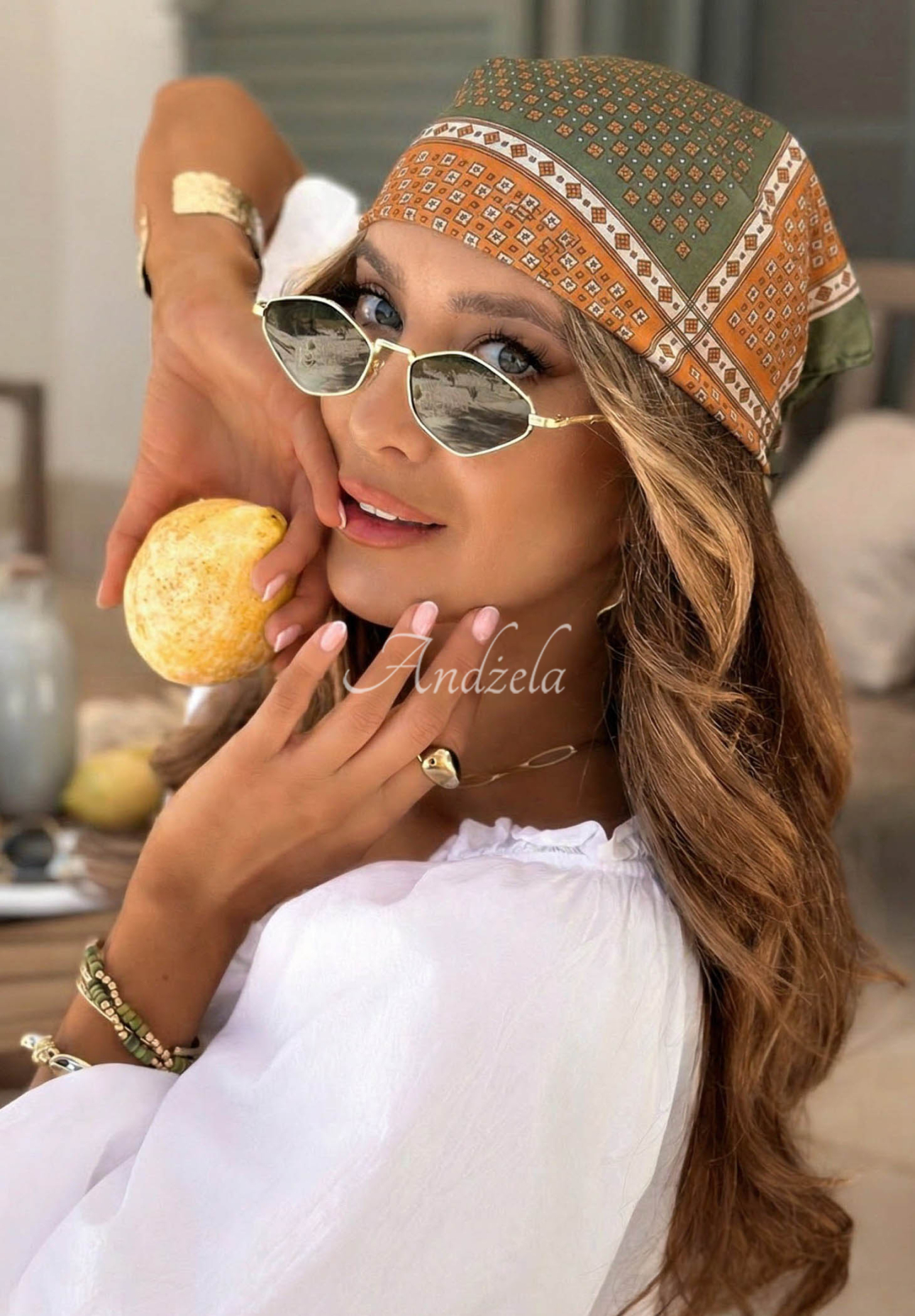 Gemustertes Halstuch Soft Wave grün-orange