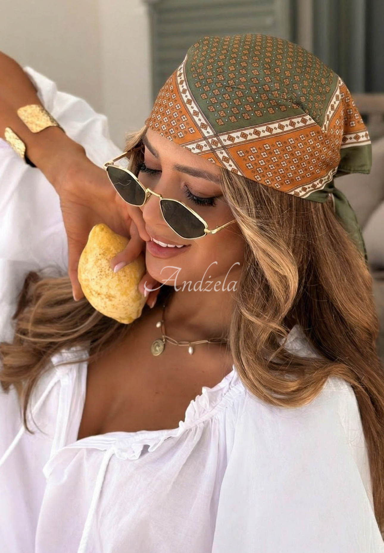 Gemustertes Halstuch Soft Wave grün-orange