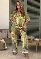 Satynowy Set Bluse i Hose wide leg Mit Muster Solene Pistaziengrün