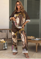 Satynowy Set Bluse i Hose wide leg Mit Muster Solene Pistaziengrün