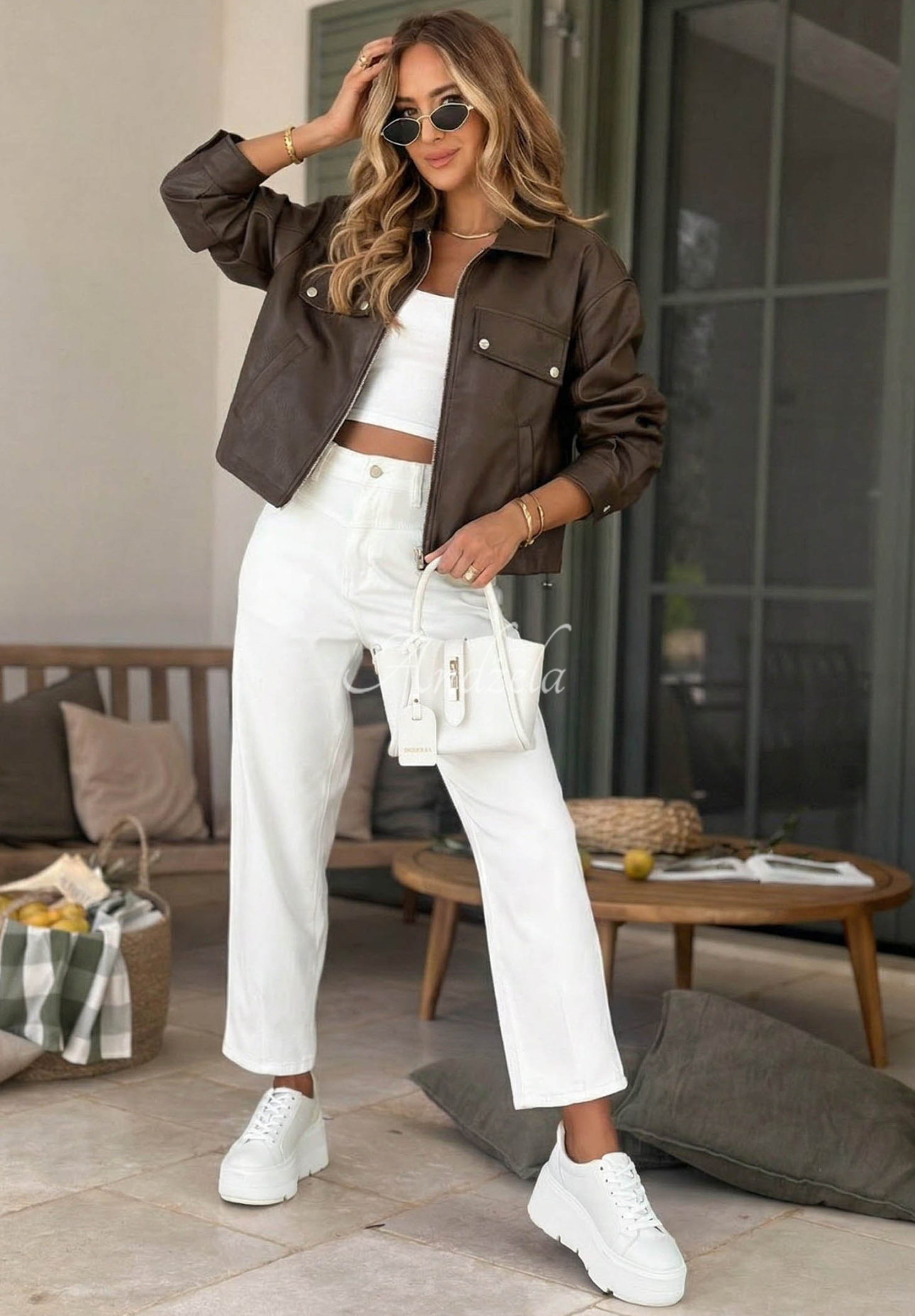 Lederjacke mit Kragen Less Is More Schokoladenbraun