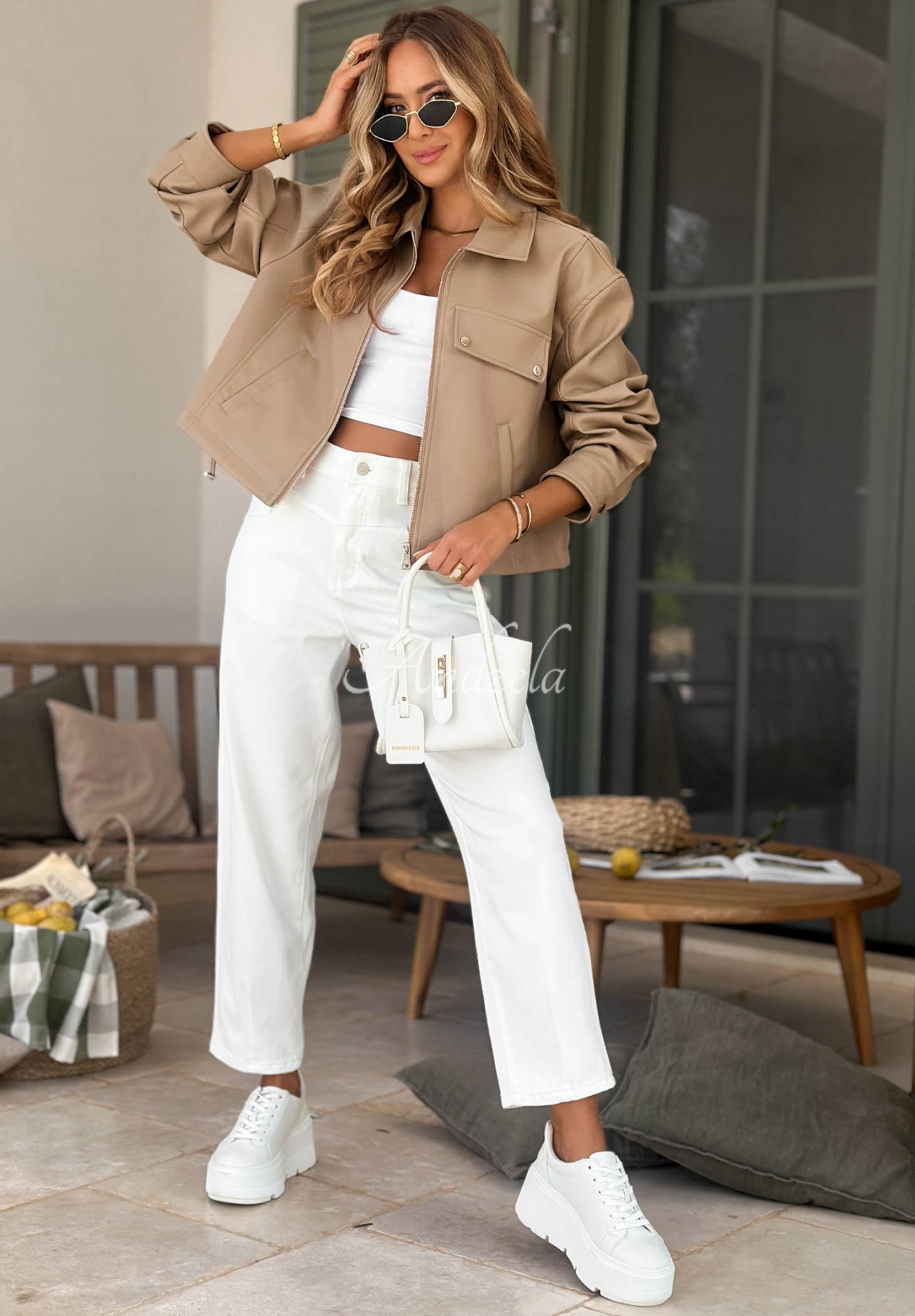 Lederjacke mit Kragen Less Is More Mokkafarben