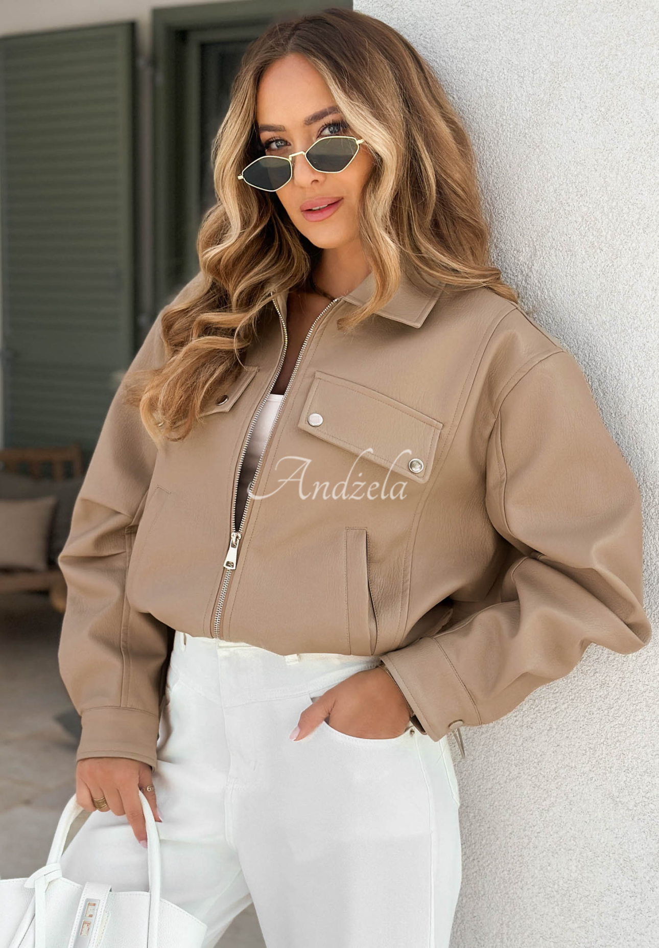 Lederjacke mit Kragen Less Is More Mokkafarben