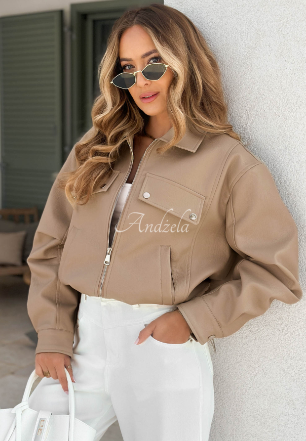 Lederjacke mit Kragen Less Is More Mokkafarben