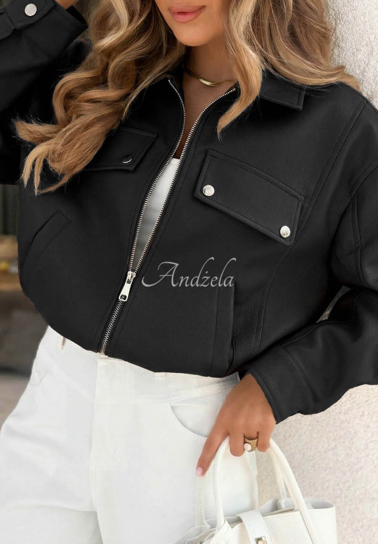 Lederjacke mit Kragen Less Is More Schwarz