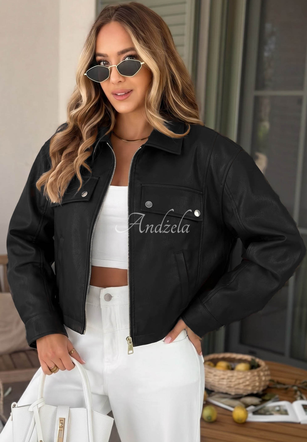 Lederjacke mit Kragen Less Is More Schwarz