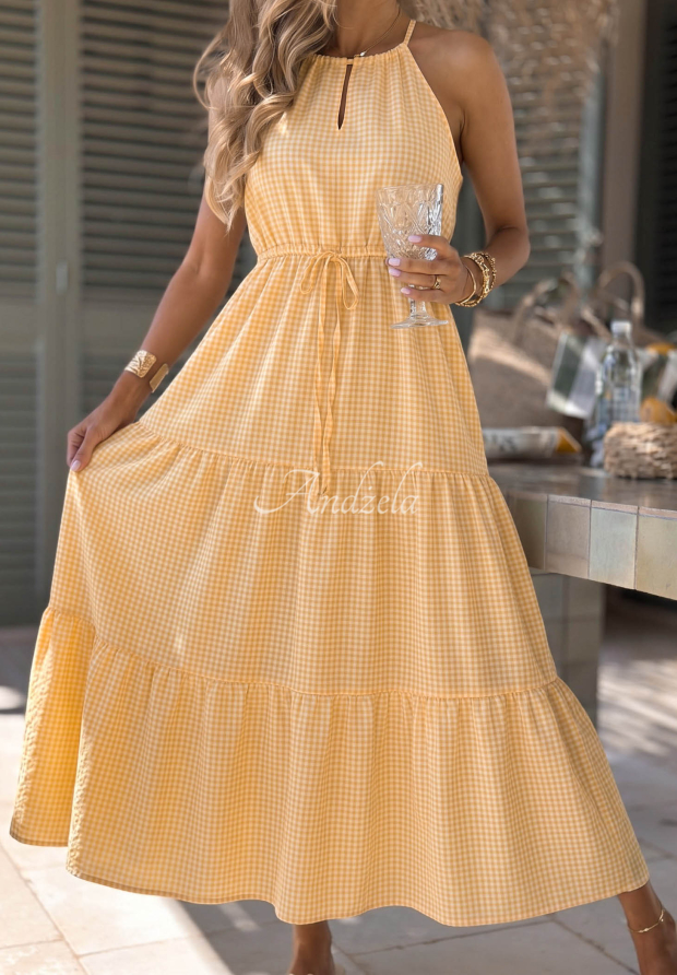 Luftiges, kariertes Tr&auml;gerkleid aus Viskose Summer Sorbet Gelb