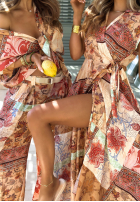 Kopertowa Kleid z kołnierzem Mit Muster Riviera Sunset Beige-Orange