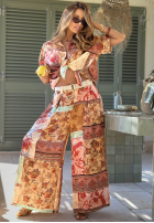 Material Hose wide leg Mit Muster Riviera Sunset Beige-Orange