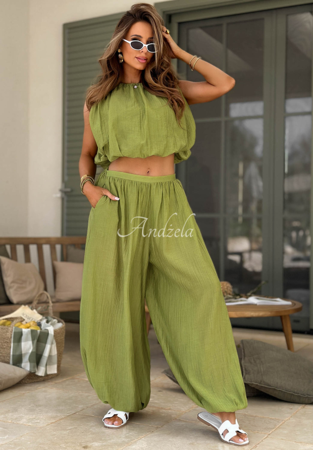 Oberteil und Hosen-Set aus Tencel Dolce Primavera Olivgr&uuml;n