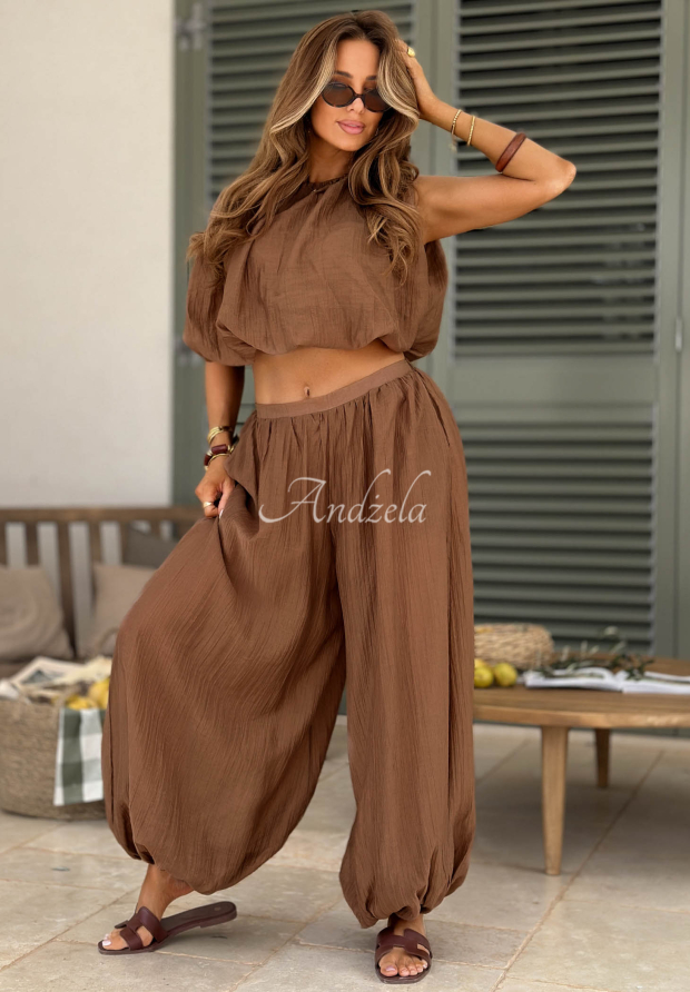 Oberteil und Hosen-Set aus Tencel Dolce Primavera Schokoladenbraun