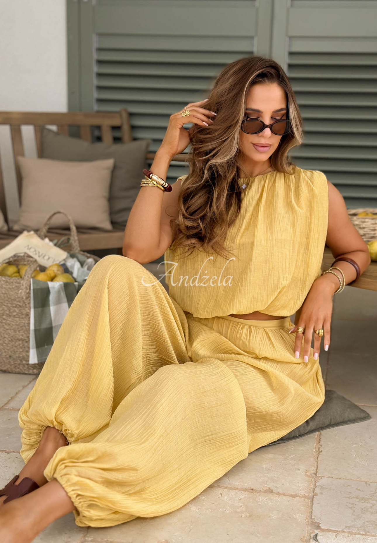 Oberteil und Hosen-Set aus Tencel Dolce Primavera Gelb