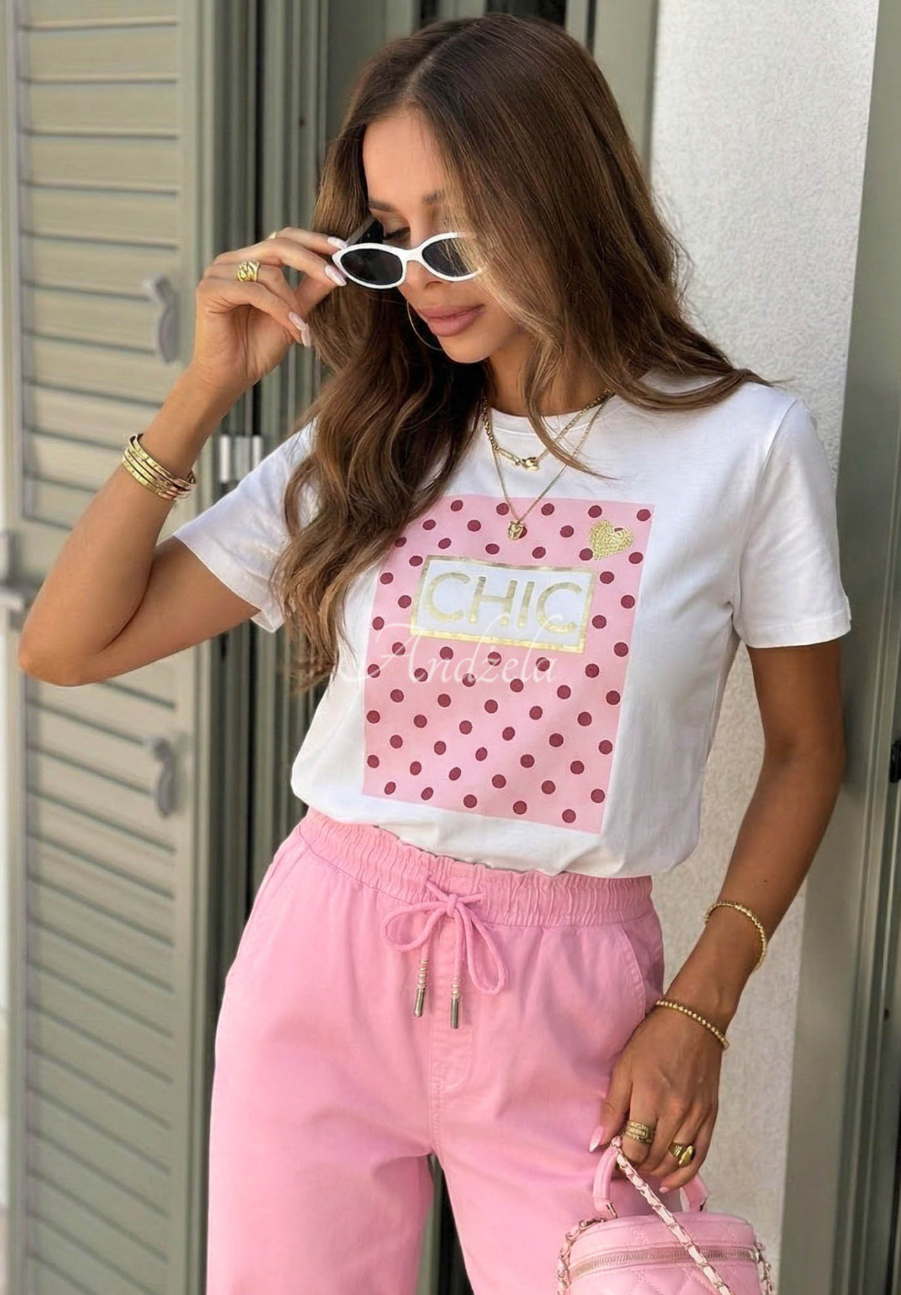 T-Shirt mit Aufdruck Dotty Chic weiß-Rosa