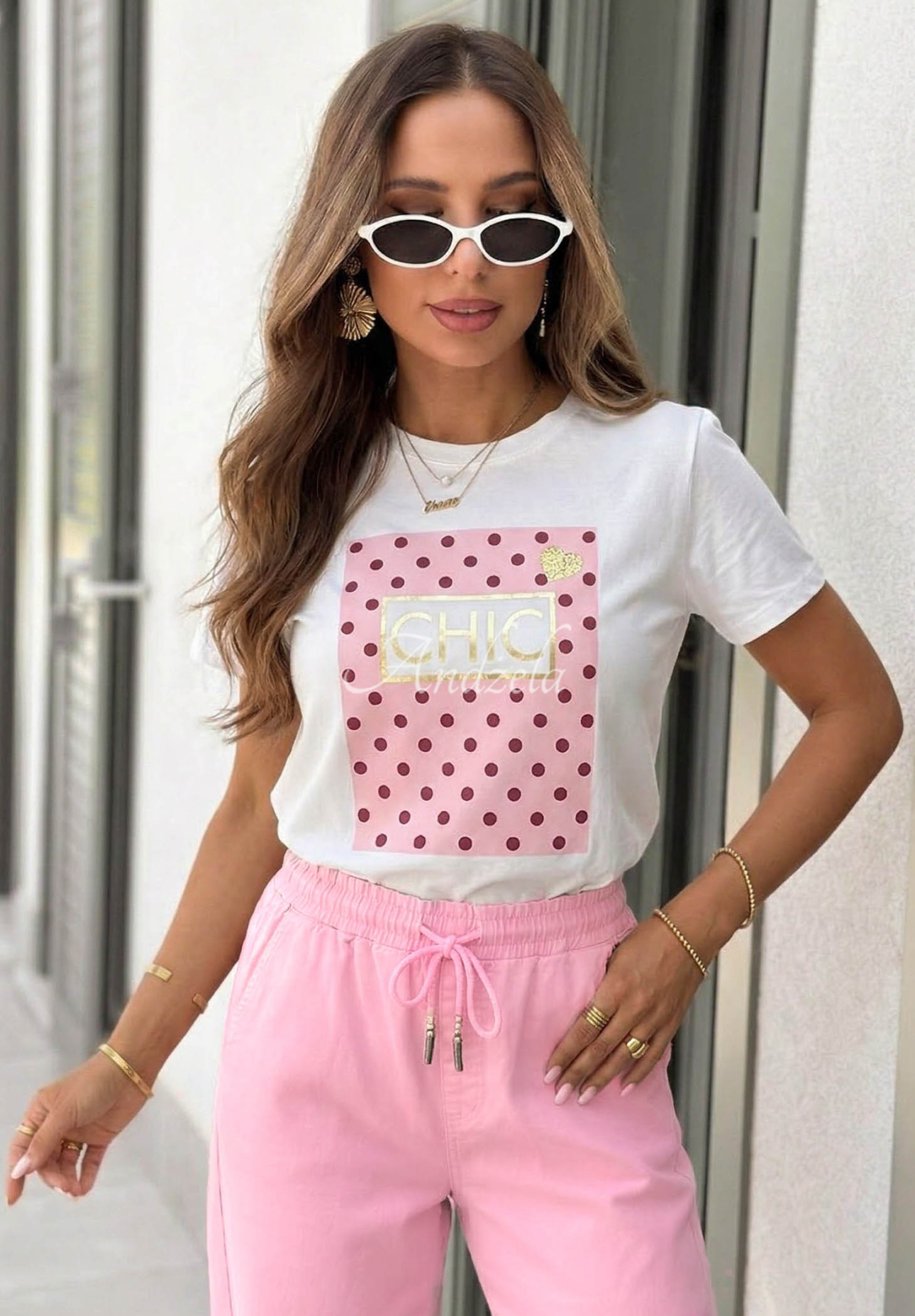 T-Shirt mit Aufdruck Dotty Chic weiß-Rosa
