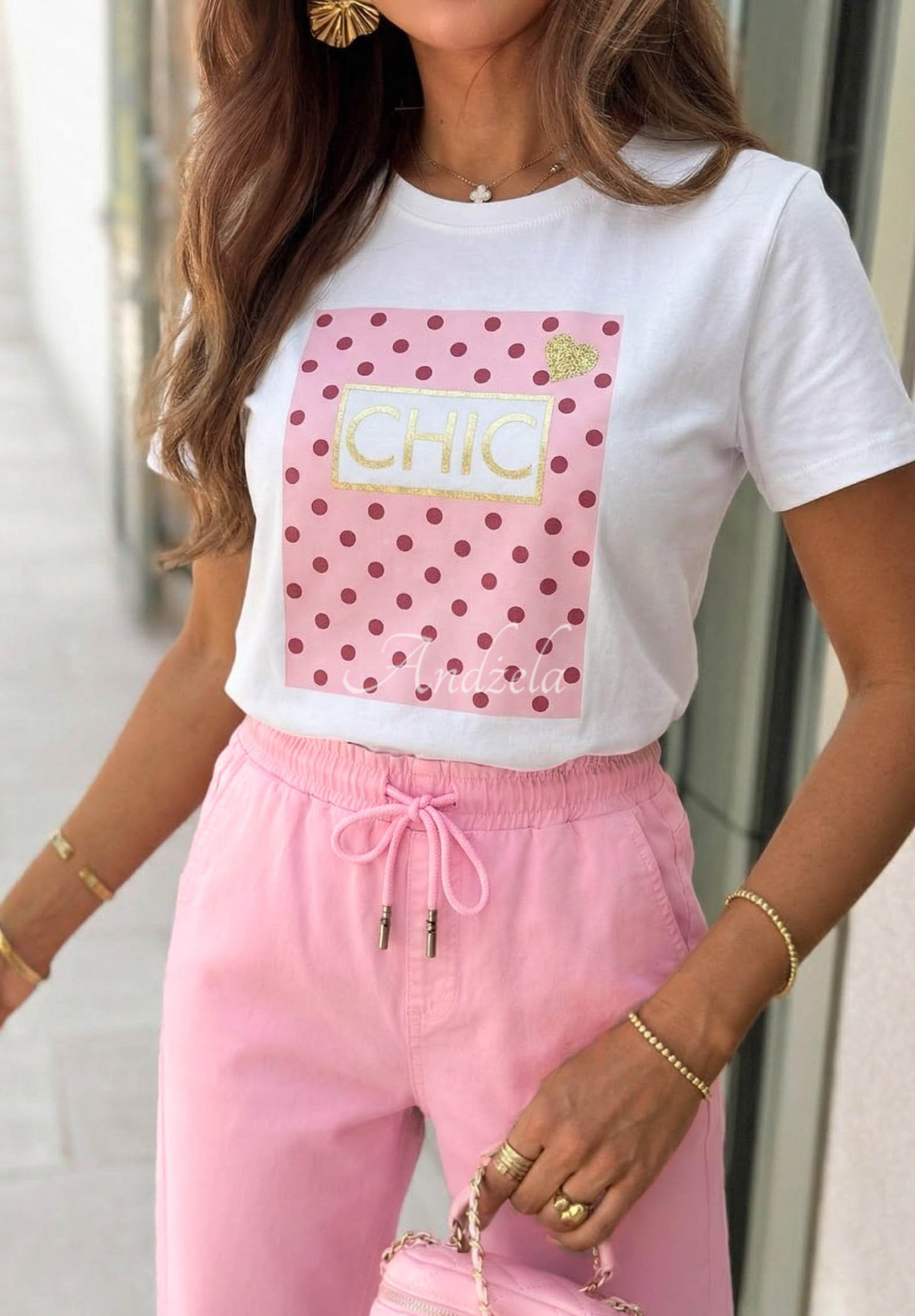 T-Shirt mit Aufdruck Dotty Chic weiß-Rosa