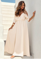 Sukienka Kleid im spanischen Stil maxi z rozcięciami Pretty In Paradise Beige