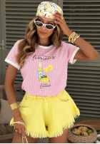 T-Shirt w paski z nadrukiem Make Lemonade Rosa
